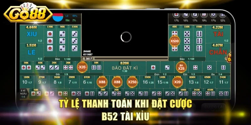 Tỷ lệ thanh toán khi đặt cược B52 Tài Xỉu